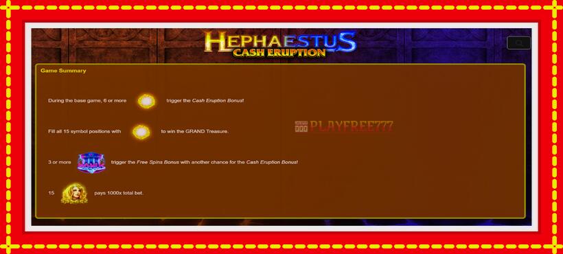 Slot machine Cash Eruption Hephaestus with access to free game online, picture 5