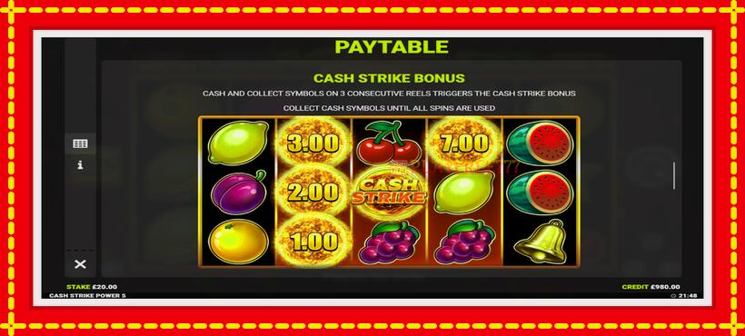 Slot machine Cash Strike Power 5 with access to free game online, picture 6