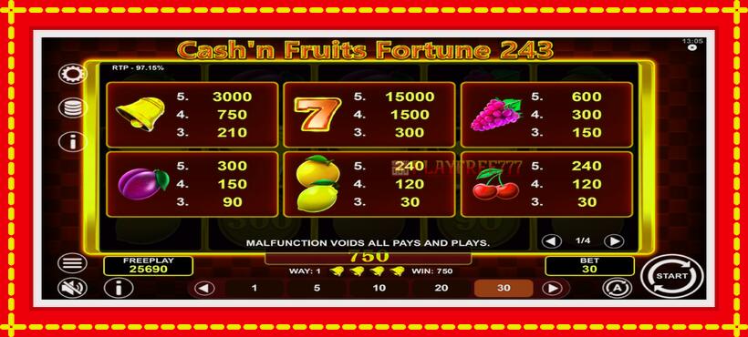 Slot machine Cashn Fruits Fortune 243 with access to free game online, picture 6