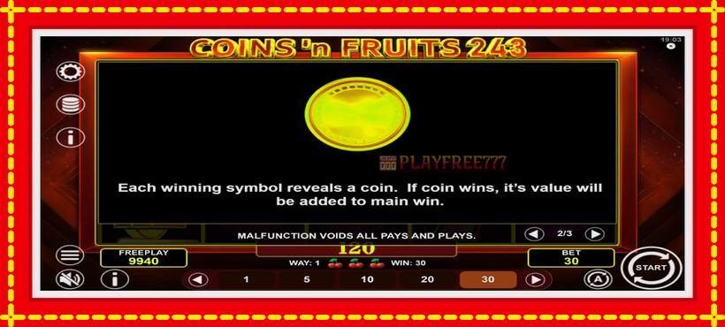 Slot machine Coinsn Fruits 243 with access to free game online, picture 6