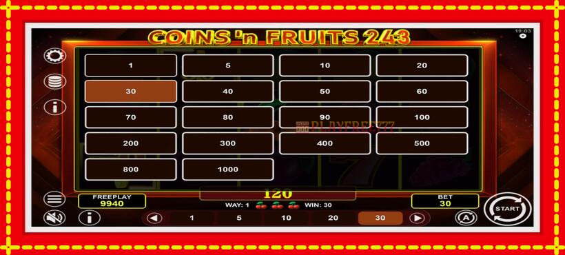 Slot machine Coinsn Fruits 243 with access to free game online, picture 7