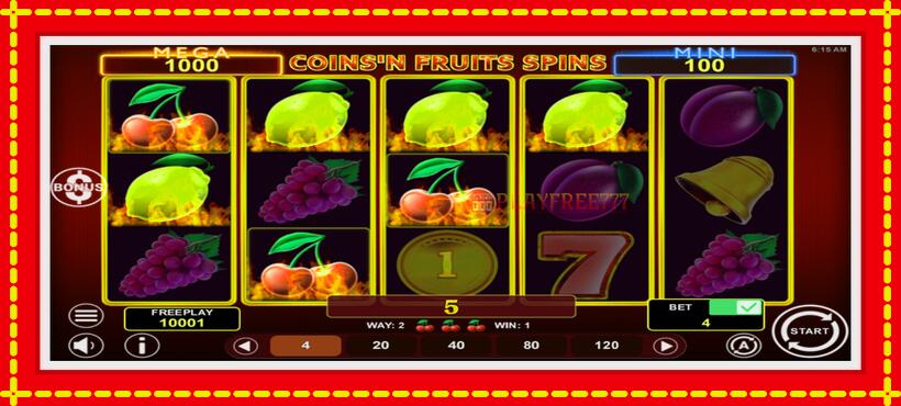 Slot machine Coinsn Fruits Spins with access to free game online, picture 3