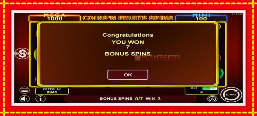 Slot machine Coinsn Fruits Spins with access to free game online, picture 4