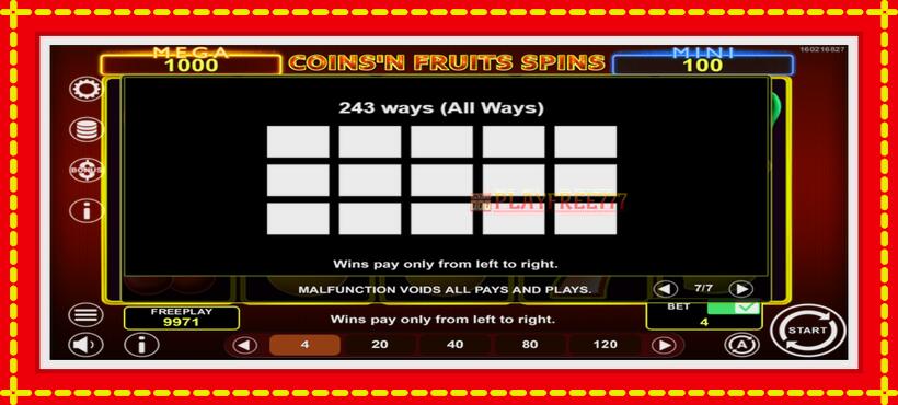 Slot machine Coinsn Fruits Spins with access to free game online, picture 6