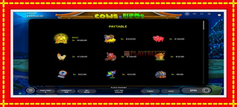 Slot machine Cows & UFOs with access to free game online, picture 6