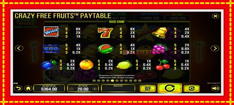 Slot machine Crazy Free Fruits with access to free game online, picture 5