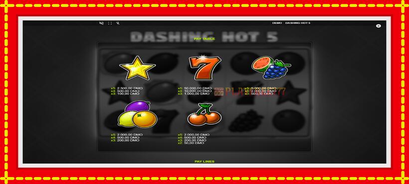 Slot machine Dashing Hot 5 with access to free game online, picture 5