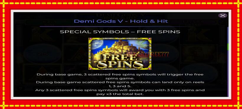 Slot machine Demi Gods V Hold & Hit with access to free game online, picture 5