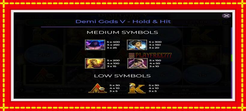 Slot machine Demi Gods V Hold & Hit with access to free game online, picture 6