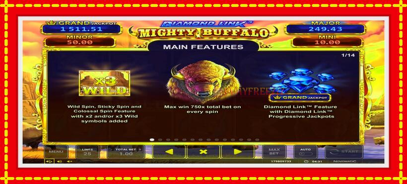 Slot machine Diamond Link Mighty Buffalo with access to free game online, picture 3