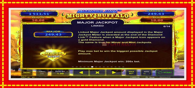 Slot machine Diamond Link Mighty Buffalo with access to free game online, picture 4