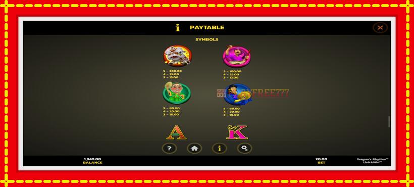 Slot machine Dragons Rhythm Link&Win with access to free game online, picture 6