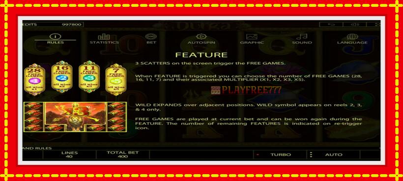 Slot machine Durga with access to free game online, picture 5