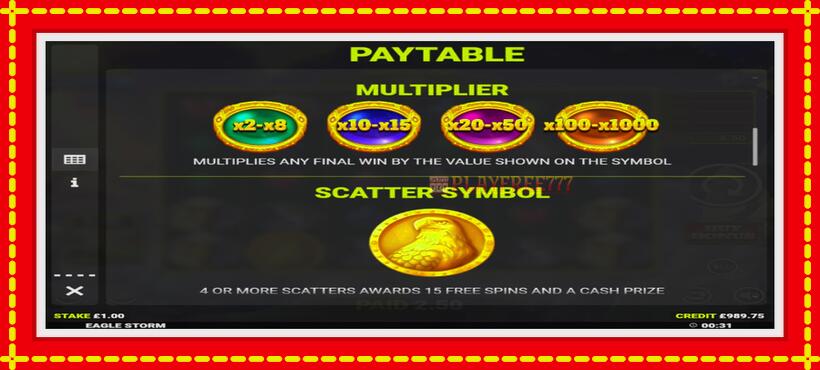 Slot machine Eagle Storm with access to free game online, picture 5