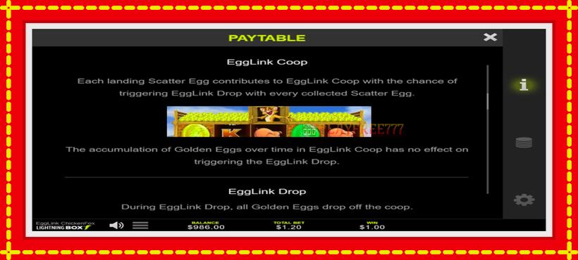 Slot machine EggLink ChickenFox with access to free game online, picture 6