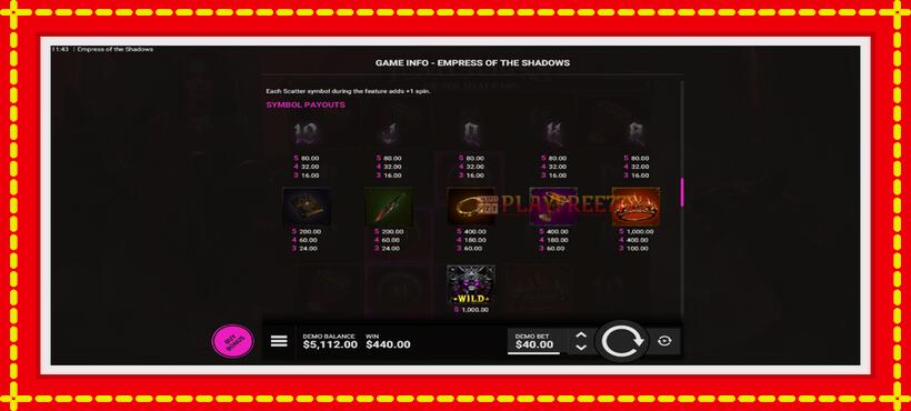 Slot machine Empress of the Shadows with access to free game online, picture 6