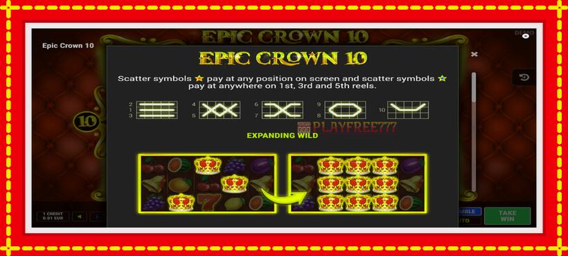 Slot machine Epic Crown 10 with access to free game online, picture 5