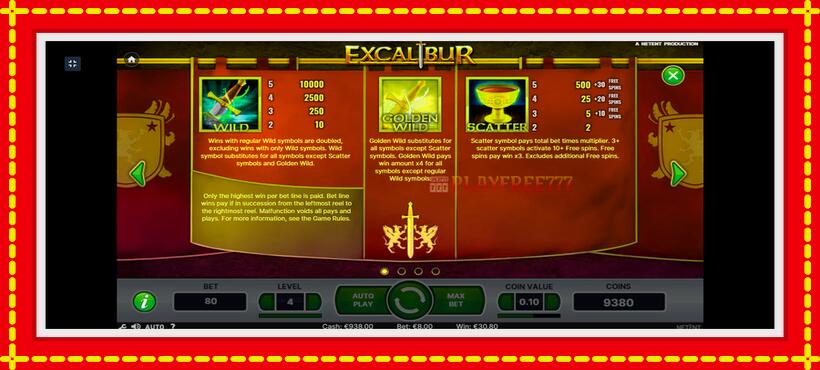 Slot machine Excalibur with access to free game online, picture 6