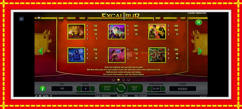 Slot machine Excalibur with access to free game online, picture 7