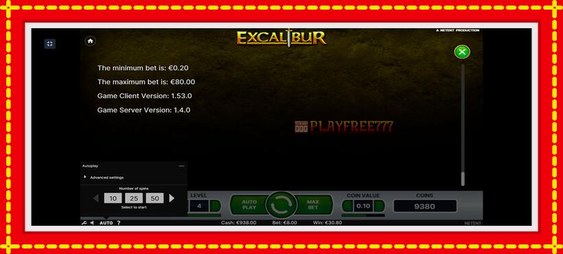 Slot machine Excalibur with access to free game online, picture 10