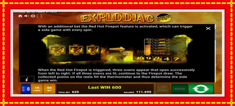 Slot machine Explodiac Red Hot Firepot with access to free game online, picture 7