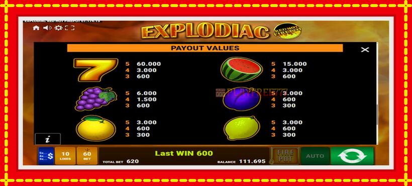 Slot machine Explodiac Red Hot Firepot with access to free game online, picture 9