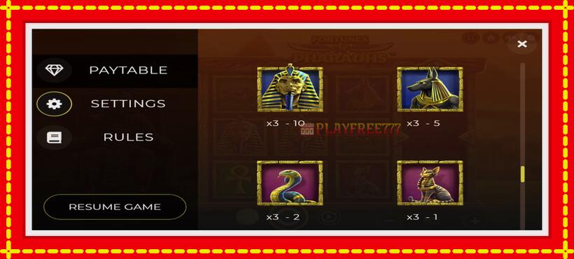 Slot machine Fortunes of Pharaohs with access to free game online, picture 6