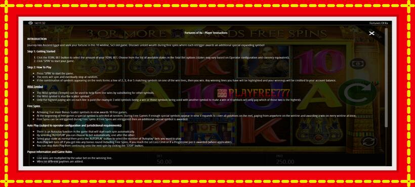 Slot machine Fortunes of Ra with access to free game online, picture 7