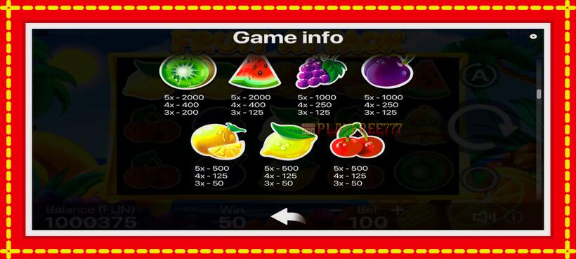 Slot machine Fruit Attack with access to free game online, picture 6