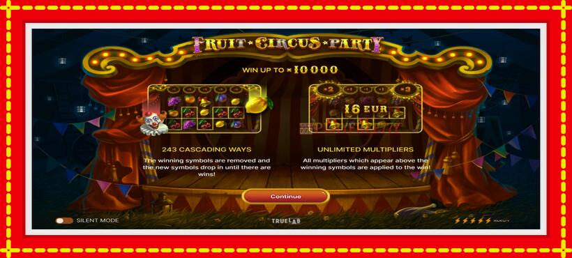 Slot machine Fruit Circus Party with access to free game online, picture 1