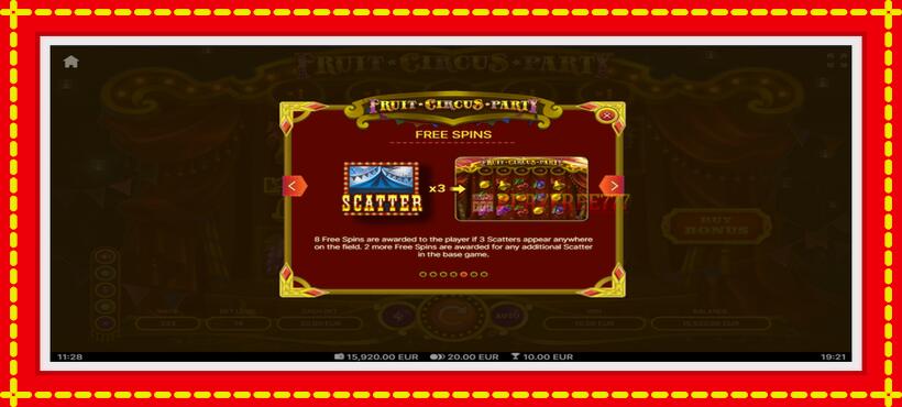 Slot machine Fruit Circus Party with access to free game online, picture 6