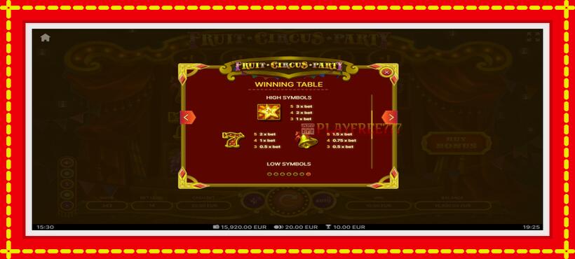 Slot machine Fruit Circus Party with access to free game online, picture 7