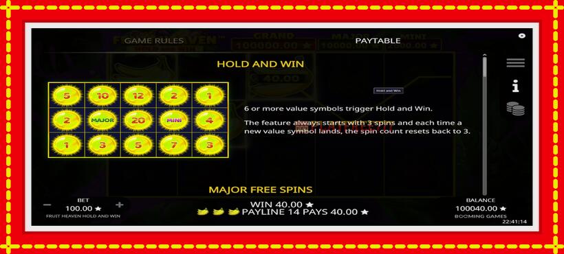 Slot machine Fruit Heaven Hold and Win with access to free game online, picture 5