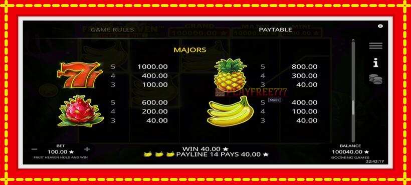 Slot machine Fruit Heaven Hold and Win with access to free game online, picture 6