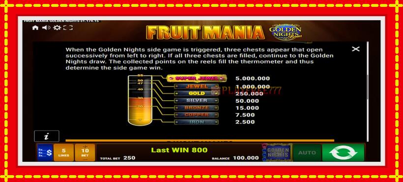 Slot machine Fruit Mania Golden Nights with access to free game online, picture 6