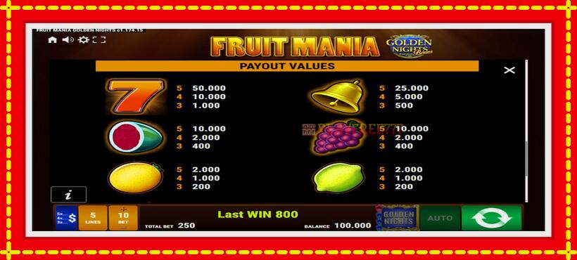 Slot machine Fruit Mania Golden Nights with access to free game online, picture 7