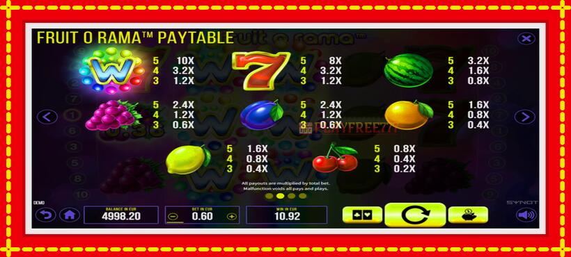 Slot machine Fruit o Rama with access to free game online, picture 5