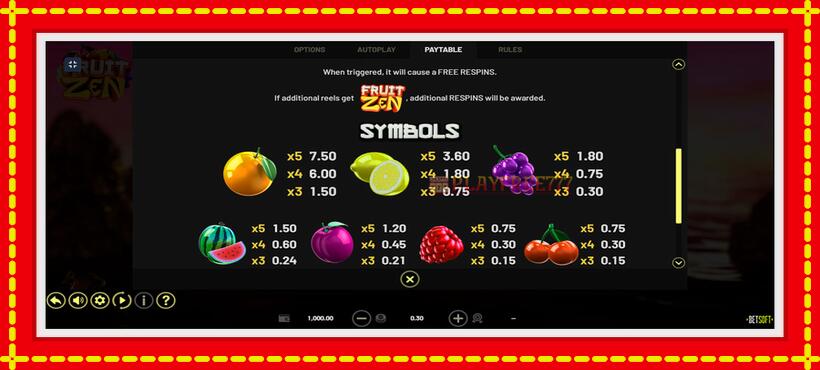 Slot machine Fruit Zen with access to free game online, picture 2