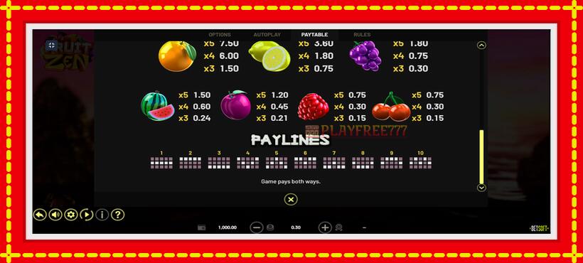 Slot machine Fruit Zen with access to free game online, picture 3