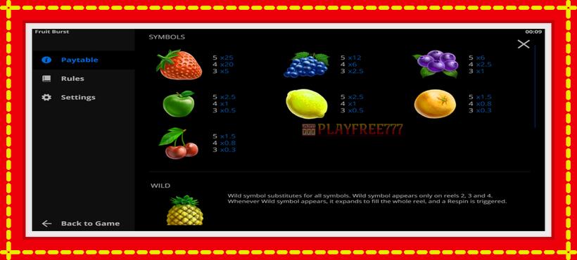 Slot machine Fruitburst with access to free game online, picture 4