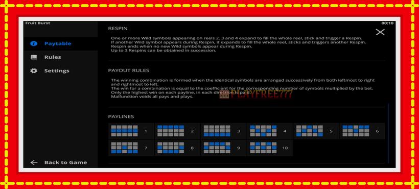 Slot machine Fruitburst with access to free game online, picture 5