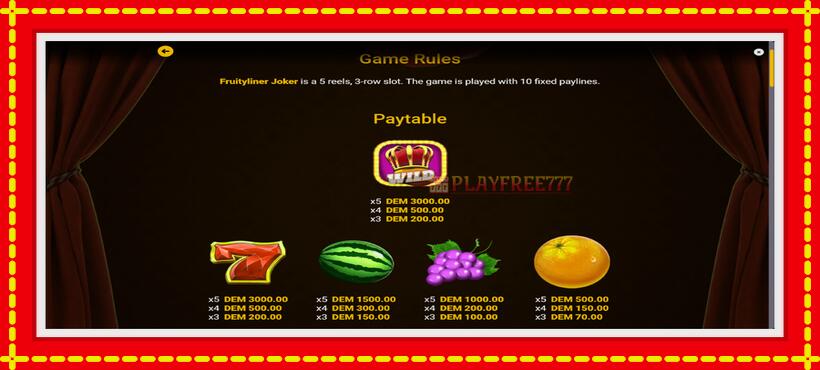 Slot machine Fruityliner Joker with access to free game online, picture 5