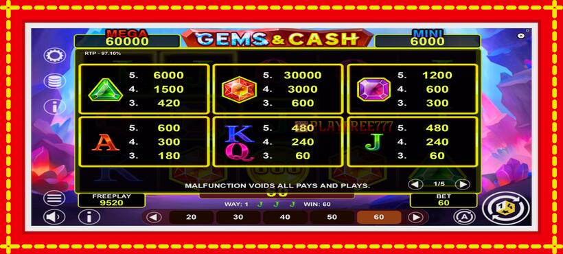 Slot machine Gems & Cash with access to free game online, picture 5