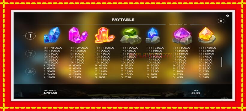 Slot machine Gemstone Mine with access to free game online, picture 6