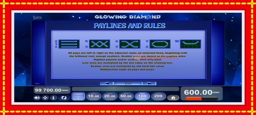 Slot machine Glowing Diamond with access to free game online, picture 7