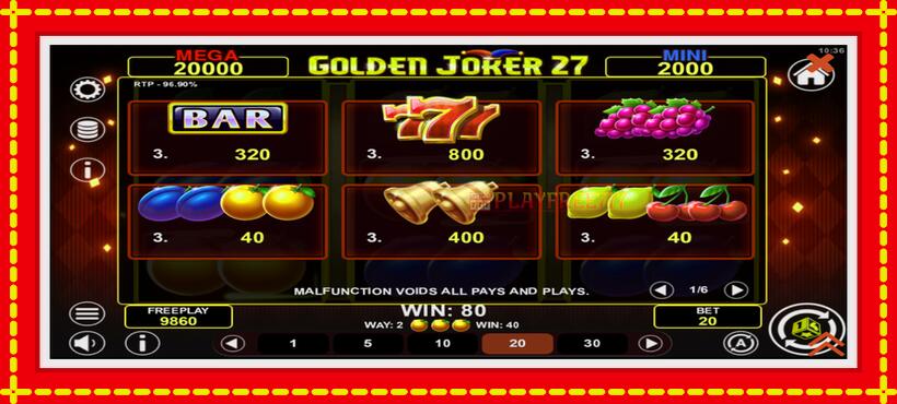 Slot machine Golden Joker 27 Hold & Win with access to free game online, picture 5