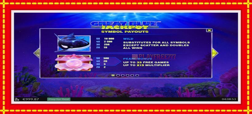 Slot machine Great Blue Jackpot with access to free game online, picture 4