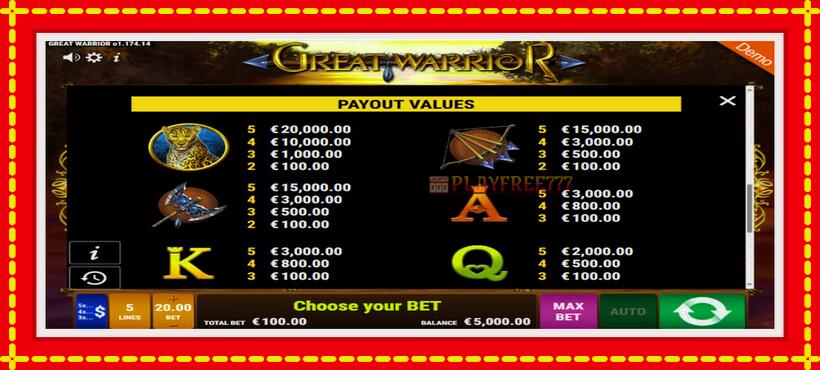 Slot machine Great Warrior with access to free game online, picture 4