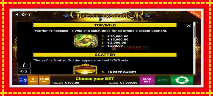 Slot machine Great Warrior with access to free game online, picture 5