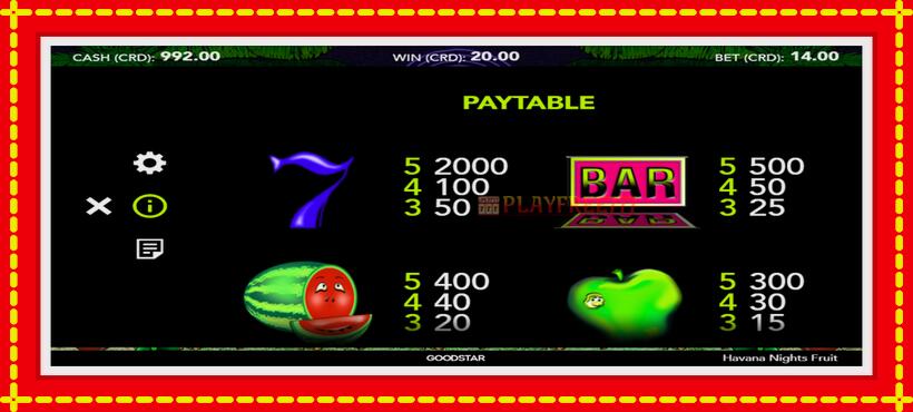 Slot machine Havana Nights Fruit with access to free game online, picture 3